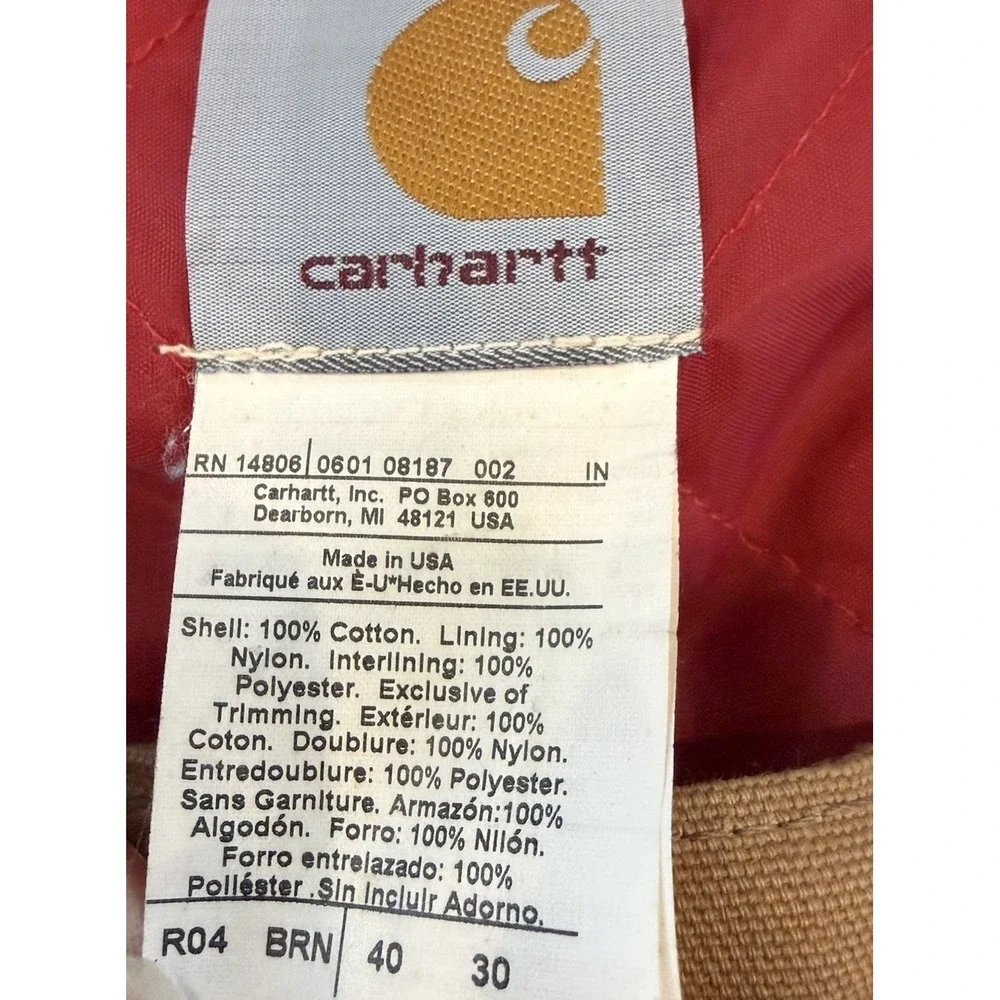 Vintage Carhartt Overalls Mens 40X30 Brown Duck Quilt Lined Bib R04 USA Made 90s - Picture 8 of 14
